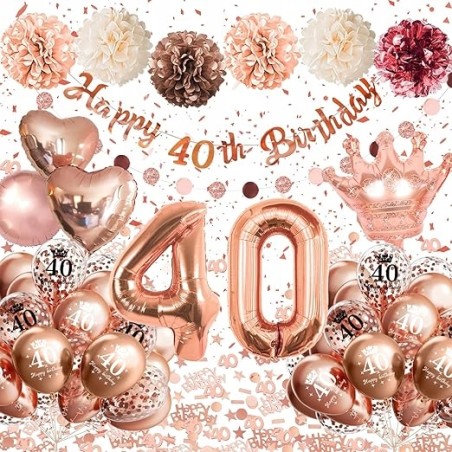 ZESTAW BALONÓW I DEKORACJI NA 40 URODZINY 40stka GOLD ROSE różowe złoto