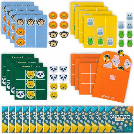 BONNYCO Kółko i Krzyżyk Zwierzęta Jungle Zestaw 16 szt Gra Podróżna 3 lata+