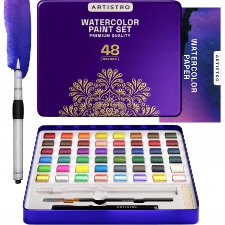 Outlet Artistro Farby Akwarelowe 48 Kolorów Zestaw w Metalowym Pudełku