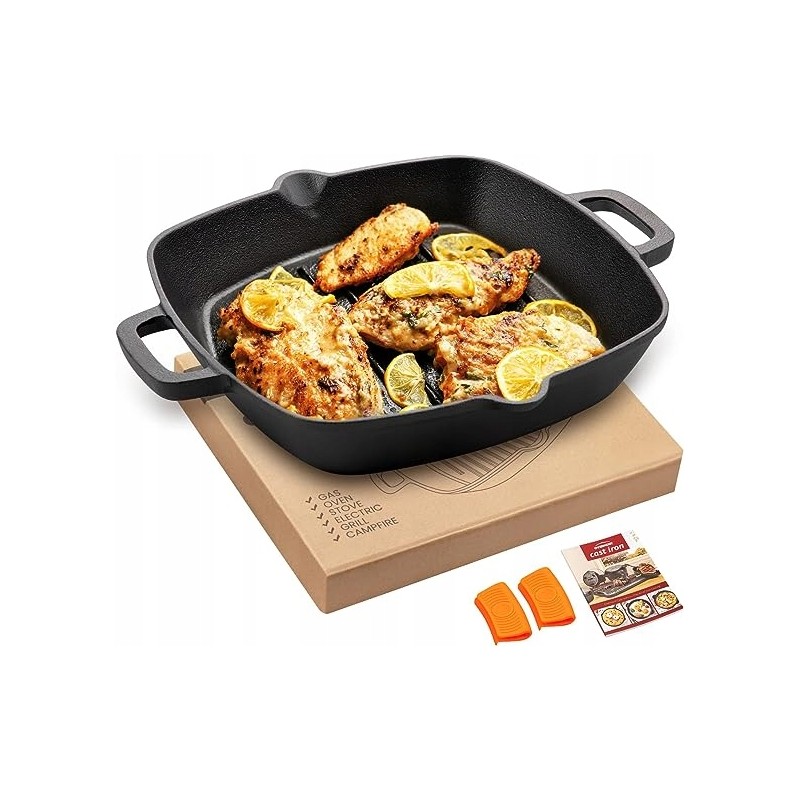 Outlet Patelnia grillowa Overmont 26 cm żeliwna