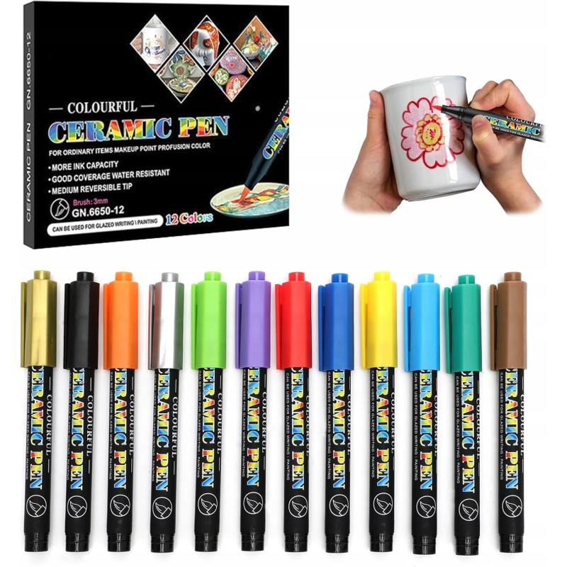 Outlet RANJIMA Pisaki do Porcelany i Szkła 12 Kolorów Markery Ceramiczne