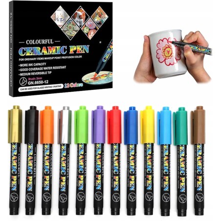 Outlet RANJIMA Pisaki do Porcelany i Szkła 12 Kolorów Markery Ceramiczne
