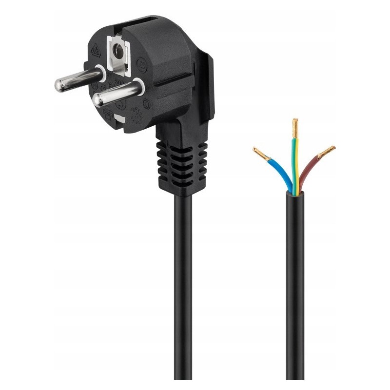 Kabel ochronny stykowy kątowy do montażu 1,5 m czarny CE H05-VV-F3G 250V AC