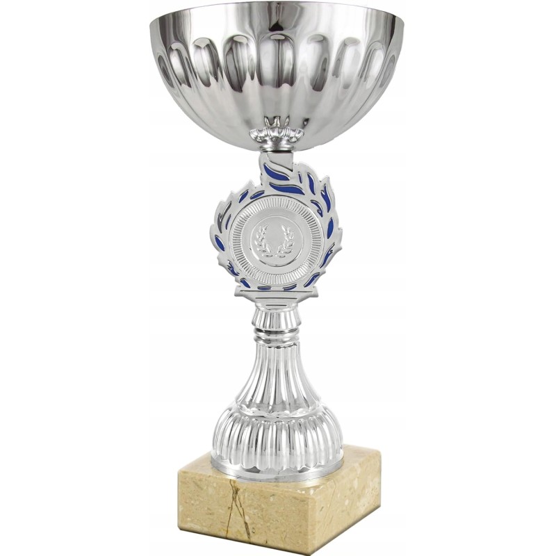 Art-Trophies puchar sportowy srebrno niebieski 20 cm uchwyt na emblemat