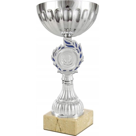 Art-Trophies puchar sportowy srebrno niebieski 20 cm uchwyt na emblemat