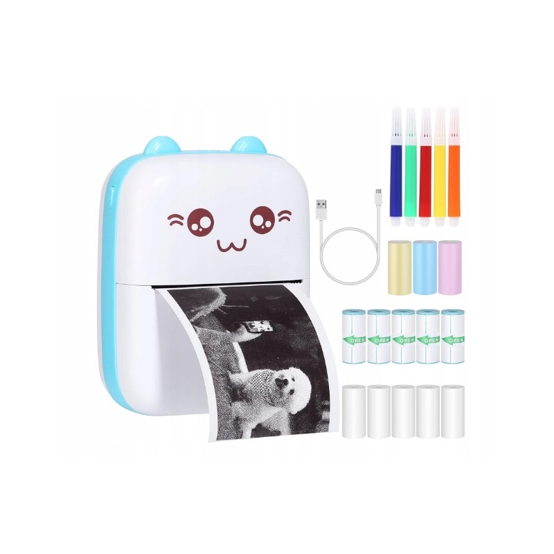 Outlet Drukarka termiczna Hurtel HURC9 niebieska do zdjęć bezprzewodowa