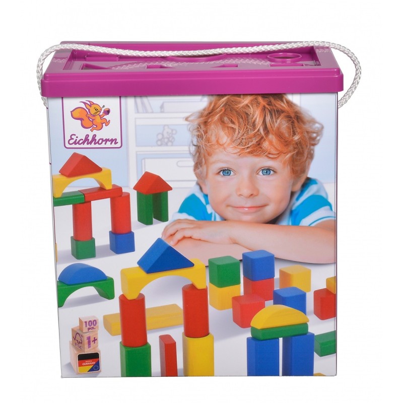 Kolorowe drewniane klocki w wiaderku 100 el. 0171 FSC 100% bezpieczne CE