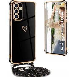Outlet Etui do Samsung S24 FE czarne z sercem + smycz ochrona Shockproof