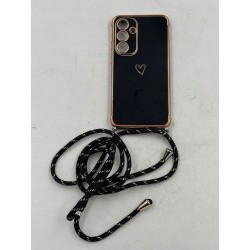 Outlet Etui do Samsung S24 FE czarne z sercem + smycz ochrona Shockproof