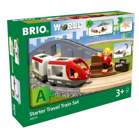 BRIO WORLD POCIĄG PASAŻERSKI KOLEJKA DREWNIANA ZESTAW STARTOWY TORY 3+