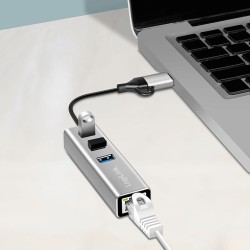 Outlet Hub USB-C/USB-A LogiLink 3x USB 3.0 RJ45 Ethernet sieciowy 1G 5Gbs