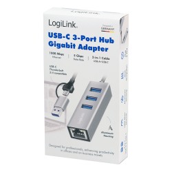 Outlet Hub USB-C/USB-A LogiLink 3x USB 3.0 RJ45 Ethernet sieciowy 1G 5Gbs