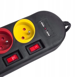 Outlet Przedłużacz listwa zasilająca 4 kolorowe gniazda 1,5m ładowarka USB
