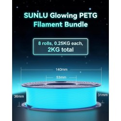Outlet Pakiet 8 Filamentów do drukarki 3D SUNLU GLOW PETG 1.75 mm 2KG