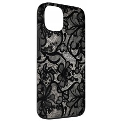 Outlet Czarno-białe koronkowe etui magnetyczne vintage do iPhone'a 13