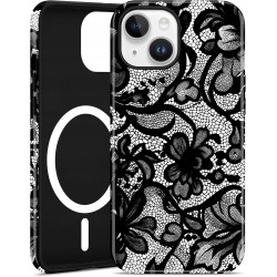 Outlet Koronkowe etui magnetyczne vintage do iPhone'a 15 czarno-białe