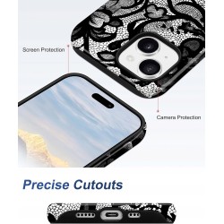 Outlet Koronkowe etui magnetyczne vintage do iPhone'a 15 czarno-białe