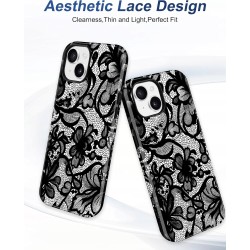 Outlet Koronkowe etui magnetyczne vintage do iPhone'a 15 czarno-białe