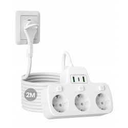 Outlet Listwa zasilająca 3 gniazda z płaską wtyczką, 2m, z osobnymi