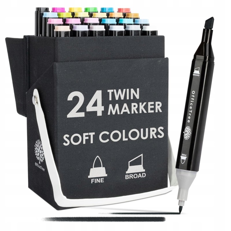Outlet Marker alkoholowy OfficeTree, zestaw 24 szt. w delikatnych kolorach