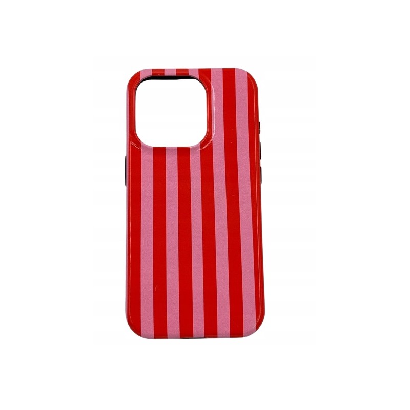 Outlet Etui do iPhone 15 Pro geometryczne paski retro różowo-czerwone