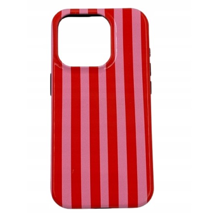 Outlet Etui do iPhone 15 Pro geometryczne paski retro różowo-czerwone