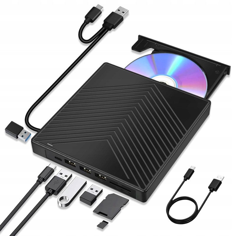 Outlet Zewnętrzny napęd CD/DVD 7 w 1 USB 3.0 z 4 portami USB i USB-C