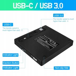 Outlet Zewnętrzny napęd CD/DVD 7 w 1 USB 3.0 z 4 portami USB i USB-C