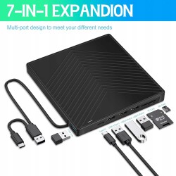 Outlet Zewnętrzny napęd CD/DVD 7 w 1 USB 3.0 z 4 portami USB i USB-C