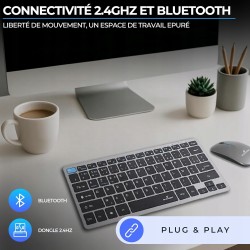 Outlet Bluestork Mini V2 - Bezprzewodowa mysz i klawiatura AZERTY szara