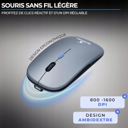 Outlet Bluestork Mini V2 - Bezprzewodowa mysz i klawiatura AZERTY szara