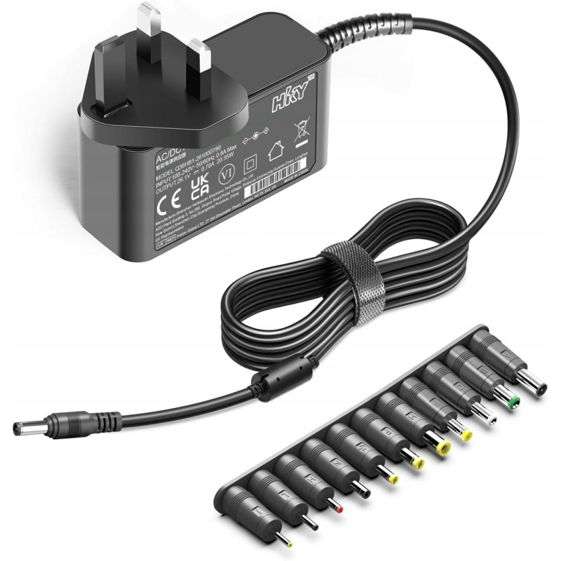 Outlet Uniwersalny zasilacz sieciowy HKY 20.1V 0.78A 20W + zestaw końcówek
