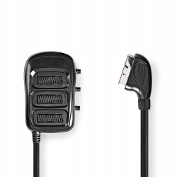 Outlet Rozdzielacz SCART 1x męski 3x żeńskie niklowane przejściówka AV