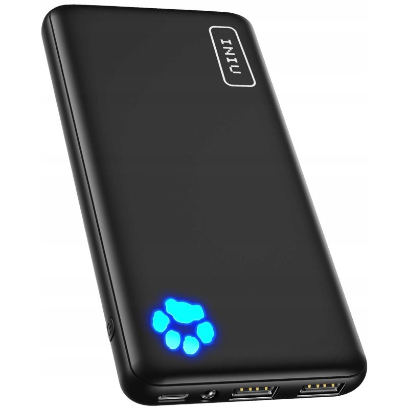 Powerbank INIU 10000 mAh czarny 3 wyjścia czarny lekki szybkie ładowanie