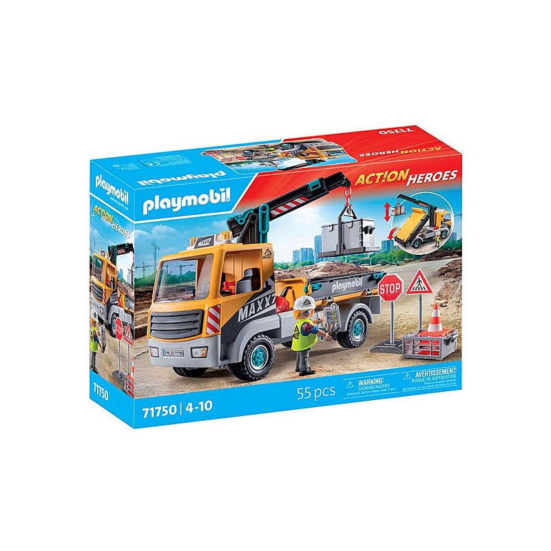 Outlet Playmobil Action Heroes Ciężarówka budowlana z dźwigiem HDS 71750