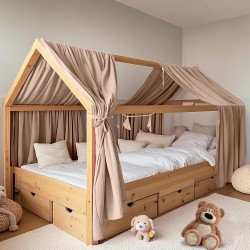 Baldachim do Łóżka Domek 2 szt. Muślin Bawełna 132x320 cm Nougat dla Dzieci