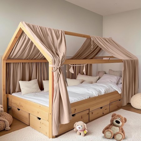 Baldachim do Łóżka Domek 2 szt. Muślin Bawełna 132x320 cm Nougat dla Dzieci