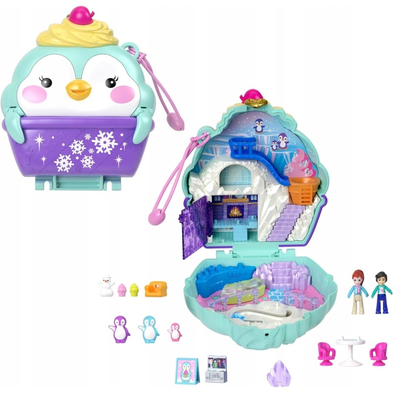 POLLY POCKET DOMEK ŚNIEŻNY PINGWINEK LALKI PINGWINY FIGURKI ZA6050 PREZENT