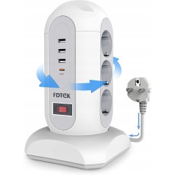 Outlet FDTEK listwa zasilająca 9 gniazd z wyłącznikiem i 4 portami USB