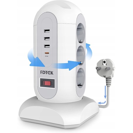 Outlet FDTEK listwa zasilająca 9 gniazd z wyłącznikiem i 4 portami USB