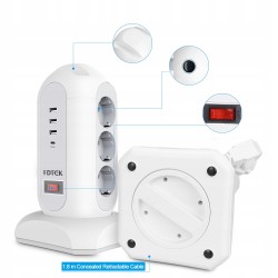 Outlet FDTEK listwa zasilająca 9 gniazd z wyłącznikiem i 4 portami USB