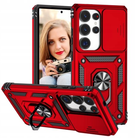 Outlet Etui POUHYE Samsung S25 Ultra 5G TPU z pierścieniem, czerwone