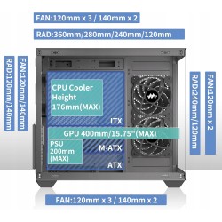 Outlet MUSETEX Y6 Obudowa PC ATX 3 zainstalowane wentylatory bez RGB czarna