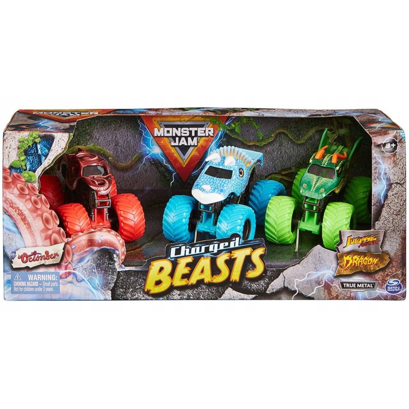 Outlet Monster Jam Beasts zestaw 3 Pojazdów terenowych 1:64 wielokolorowy