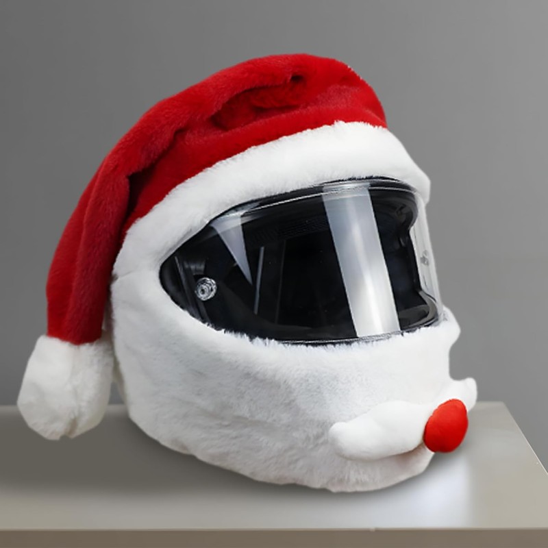 Outlet Uniwersalny Pluszowy Pokrowiec na Kask Motocyklowy Święty Mikołaj
