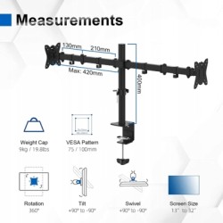 Outlet GRIFRMA Uchwyt na dwa monitory 13-32" Elastyczny obrót Solidny i