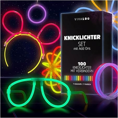 Outlet Zestaw 100 sztuk Vivaloo Pałeczek Świecące Neonowe Bransoletki 5mm