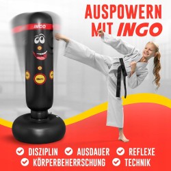 Outlet Worek treningowy INGO dla dzieci 165 cm czarny + rękawice i pompka
