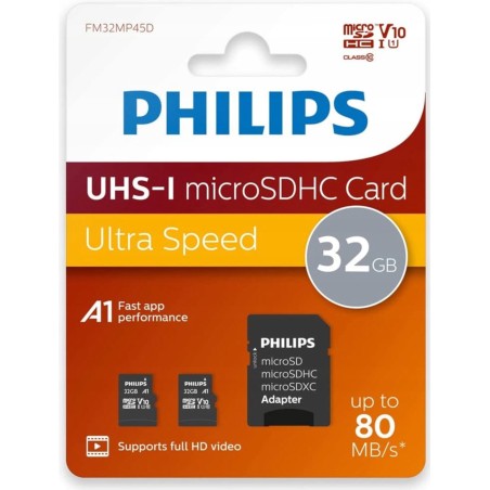 Outlet Karta micro SDHC Philips Class 10 UHS-1/U1 32GB 2szt + adapter