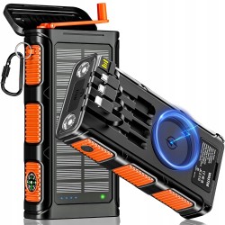 Outlet Powerbank solarny 26800mAh z korbą, 7 wejść, wodoodporny na camping